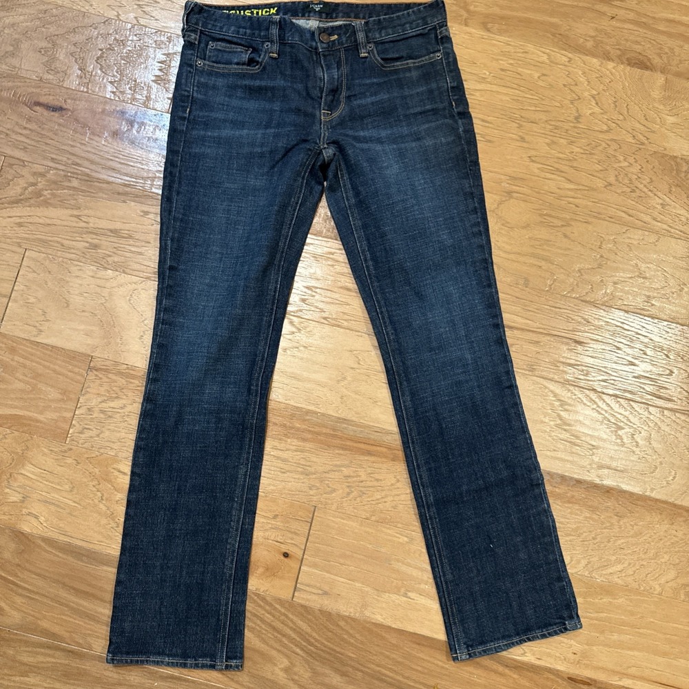 J Crew Jeans Womens 29 (Fit 32) Blue Matchstick Straight Distressed Denim Cotton